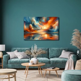 Quadro su tela – Silhouette sul ponte al tramonto