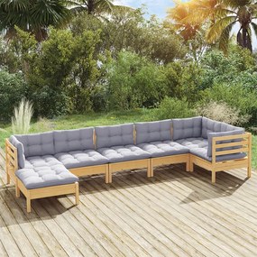 Set divani da giardino 7 pz con cuscini grigi massello di pino