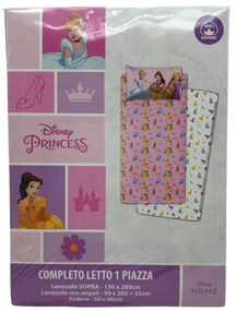 Completo letto singolo Disney Princess in cotone  Colore Rosa, Dimensioni e Misure Singolo