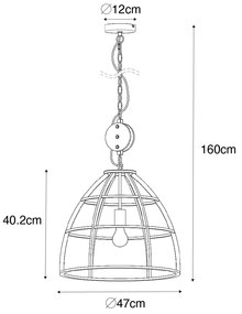 Lampada a sospensione industriale grigio scuro con legno 47 cm - Arthur