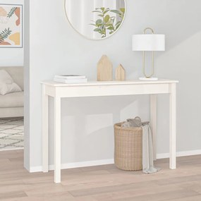 Tavolo Consolle Bianco 110x40x75 Cm İn Legno Massello Di Pino /