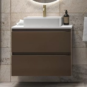 Mobile bagno sospeso 80 cm con due cassetti e piano bianco solid surface TOD-80SS - KAMALU