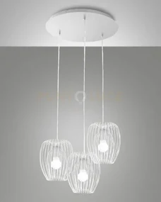 Camp lampadario a sospensione bianco 3 luci attacco e27, base tonda...