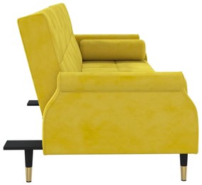 Divano letto con cuscini giallo in velluto