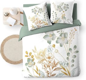 Set copripiumino e federa bianco/verde in cotone per letto matrimoniale ed esteso 240x220 cm Lolita – douceur d'intérieur