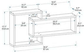 Mensola Sospesa 2 Vani A Cubo 87x15x44 Dante Noce Chiaro E Bianco