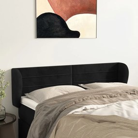 Testiera Ad Orecchio Nera 147x23x78/88 Cm İn Velluto /