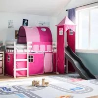 Letto a Soppalco con Torre Bambini Rosa 80x200cm Massello Pino 3309151