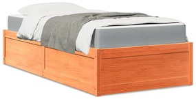 Letto Con Materasso Marrone Cera 90x200cm Legno Massello Pino /