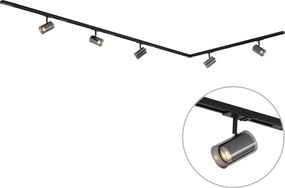 Sistema di illuminazione a binario moderno nero con 5 faretti monofase - Iconic Lloyd