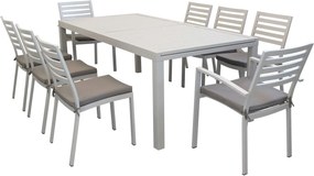 DEXTER - set tavolo in alluminio cm 200/300 x 100 x 74 h con 6 sedie e 2 poltrone Dexter