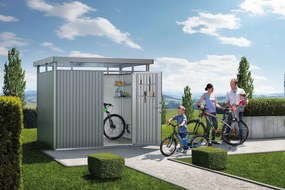 Casetta da giardino BIOHORT Highline H1 in acciaio grigio scuro con porta battente semplice, superficie interna 3.32 m² e spessore parete 0.5 mm