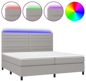 Letto a molle materasso e led grigio chiaro 200x200 cm tessuto