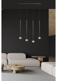 Lampadario 4 Luci Moderno Shu Acciaio Nero E Paralumi A Cilindri Sottili
