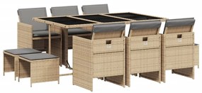 Set pranzo da giardino 11 pz con cuscini beige misto polyrattan