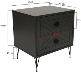 Comodino LUNA 55x50 cm antracite/nero