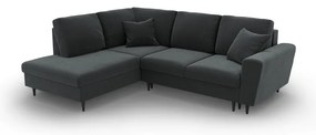 Divano angolare grigio scuro allungabile e con contenitore (con penisola a sinistra/a L) con rivestimento in velluto Kyoto – Cosmopolitan Design