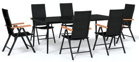 Set mobili da pranzo per giardino 7 pz nero