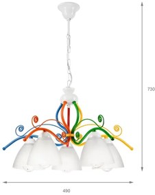 Lampadario a sospensione con catena RETRO 5xE27/60W/230V bianco/colorato