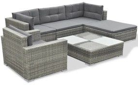 Set divani da giardino 6 pz con cuscini in polyrattan grigio