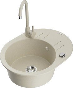 Mexen Kevin lavello in granito a 1 vasca con scolapiatti e rubinetto da cucina Telma, beige - 6517-69-670200-69