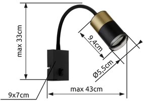 Globo 57850W - Faretto da parete BRISBON 1xGU10/25W/230V nero/oro