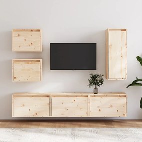 Mobili tv 6 pz in legno massello di pino