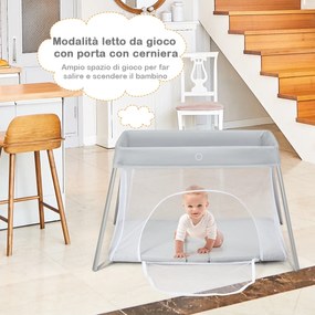 Costway Culla portatile da viaggio per bambini, Box pieghevole con materasso lavabile e cerniera laterale, Argento