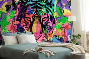 Carta da parati – Testa di tigre colorata