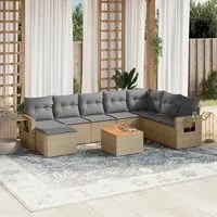 Set Divano da Giardino 9 pz con Cuscini Beige in Polyrattan 3224701