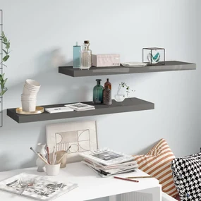 Scaffali a parete 2 pz grigio lucido 90x23,5x3,8 cm in mdf