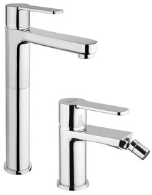 Set miscelatori lavabo alto + bidet Jacuzzi   rubinetteria Eolo ottone cromato per piletta click clack