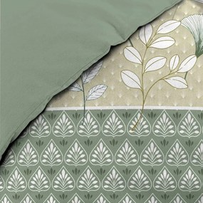 Set copripiumino e federa bianco/verde in cotone per letto matrimoniale ed esteso 240x220 cm Poetine – douceur d'intérieur