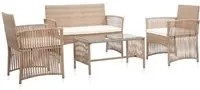 Set Divani da Giardino 4 pz con Cuscino in Polyrattan Beige 46436