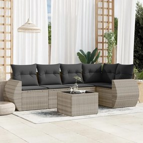 Set divano da giardino 6pz con cuscini grigio chiaro polyrattan