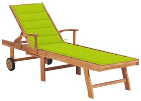 Lettino Prendisole E Cuscino İn Massello Teak Verde Brillante /