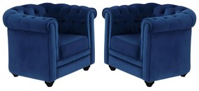 Lotto di 2 poltrone CHESTERFIELD in velluto Blu notte