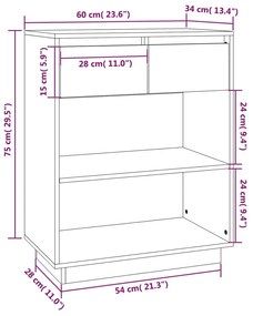 Mobile Consolle 60x34x75 cm in Legno Massello di Pino