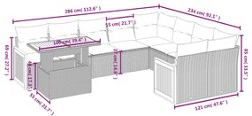 Set divani da giardino 10pz con cuscini in polyrattan nero