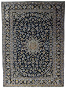 Kashan Tappeto 420x310 Blu (Iran) Annodato A Mano