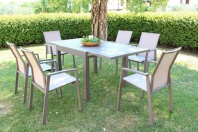JERRI - set tavolo in alluminio cm 90/180 x 90 x 75 h con 6 poltrone Lotus