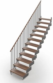 Scala a rampa dritta Gala IRIS, larghezza 60 cm, struttura in acciaio grigio antracite, gradini in legno faggio, colore noce