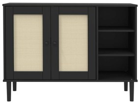 Credenza SENJA Aspetto Rattan Nero 112x40x80 cm Massello Pino