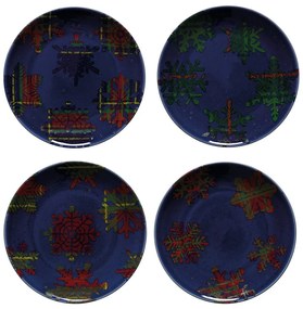 Set di 4 piatti da dessert in gres blu-rosso , ø 21,6 cm Snowflake - Casafina