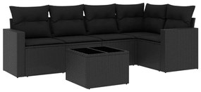 Set divano da giardino 6 pz con cuscini nero in polyrattan