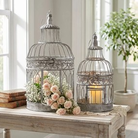 DORIAN - set di 2 gabbie rotonde bianco ossidato