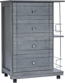 Carrello da cucina GIADA con 4 cassetti e portabottiglie Grigio