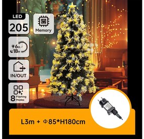 Aigostar - Albero di Natale LED da esterno, 205 LED, 6W, 230V, 8 funzioni, 180 cm, IP44, luce bianca calda