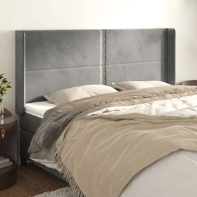 Testiera Ad Orecchio Grigio Chiaro 163x16x118/128 Cm İn Velluto /