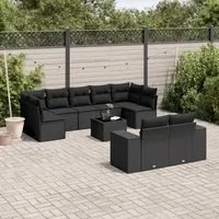 Set Divani da Giardino 10pz con Cuscini in Polyrattan Nero 3255362